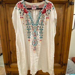 Johnny Was White Linen Embroidered Tunic - XL